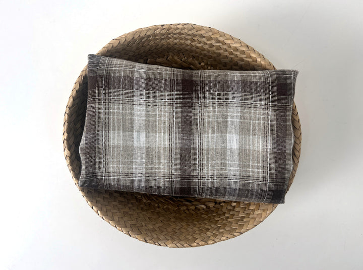 Natural Plaid 100% Linen Fabric – Lightweight & Pre-Washed 8295