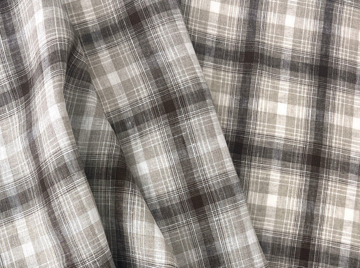 Natural Plaid 100% Linen Fabric – Lightweight & Pre-Washed 8295