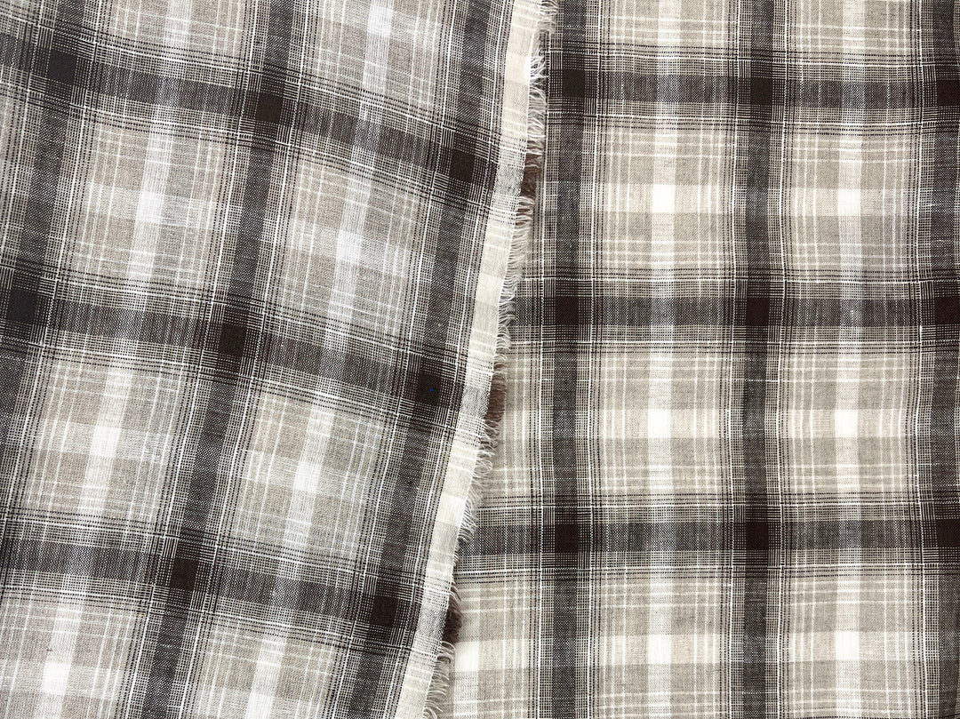 Natural Plaid 100% Linen Fabric – Lightweight & Pre-Washed 8295