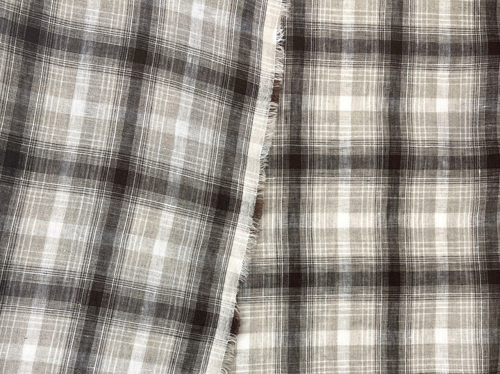 Natural Plaid 100% Linen Fabric – Lightweight & Pre-Washed 8295
