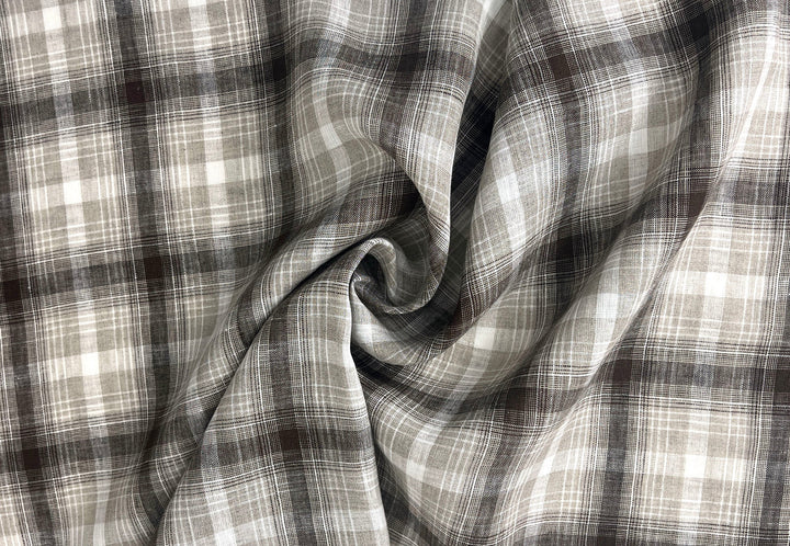 Natural Plaid 100% Linen Fabric – Lightweight & Pre-Washed 8295