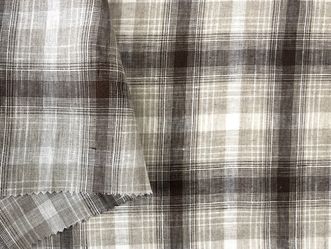 Natural Plaid 100% Linen Fabric – Lightweight & Pre-Washed 8295