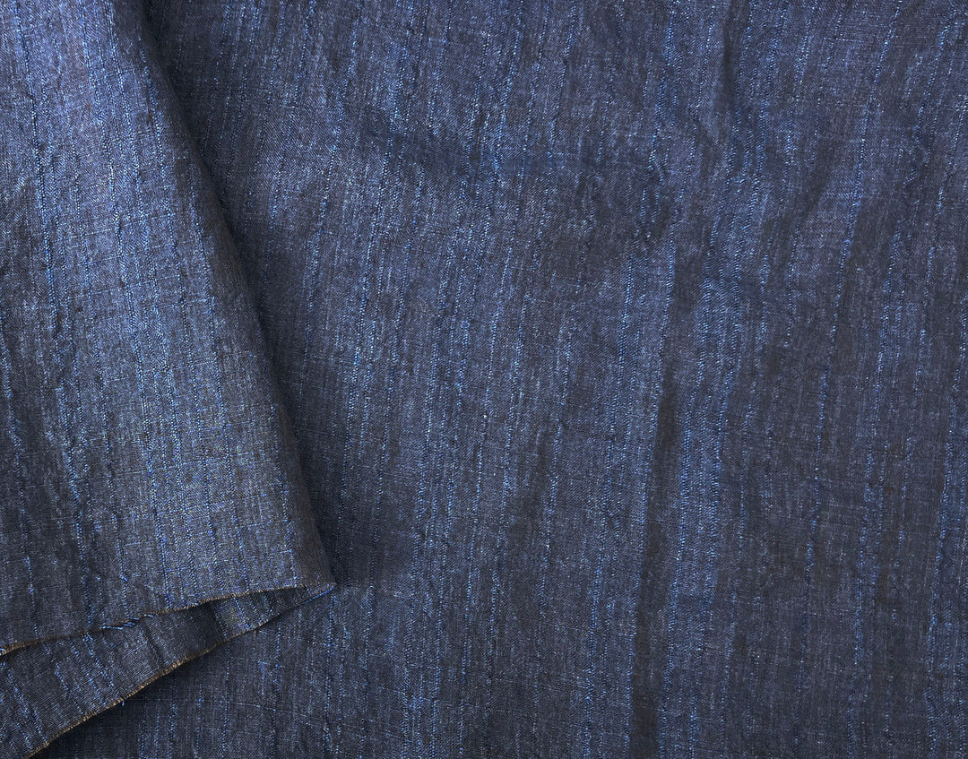 Dark Navy 100% Linen Fabric with Subtle Dobby Stripes 8255