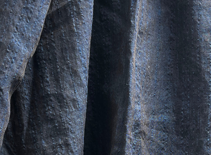 Dark Navy 100% Linen Fabric with Subtle Dobby Stripes 8255