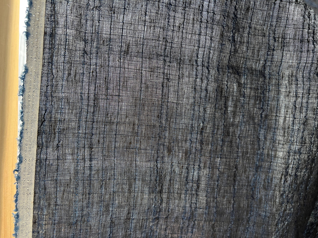 Dark Navy 100% Linen Fabric with Subtle Dobby Stripes 8255