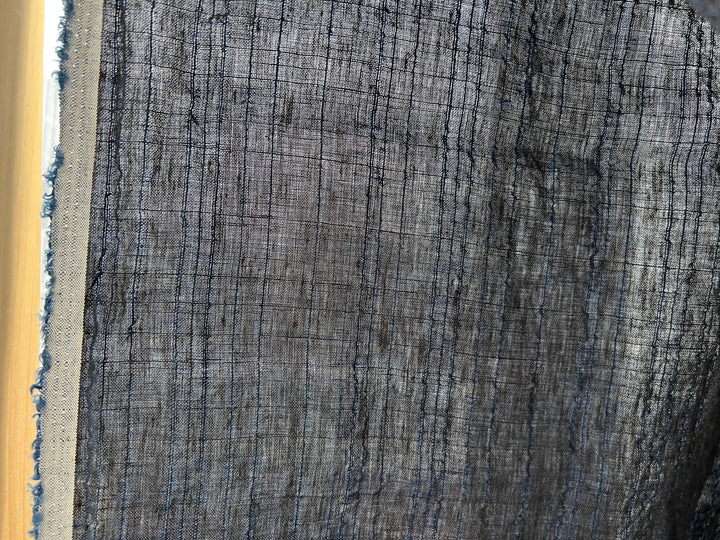 Dark Navy 100% Linen Fabric with Subtle Dobby Stripes 8255