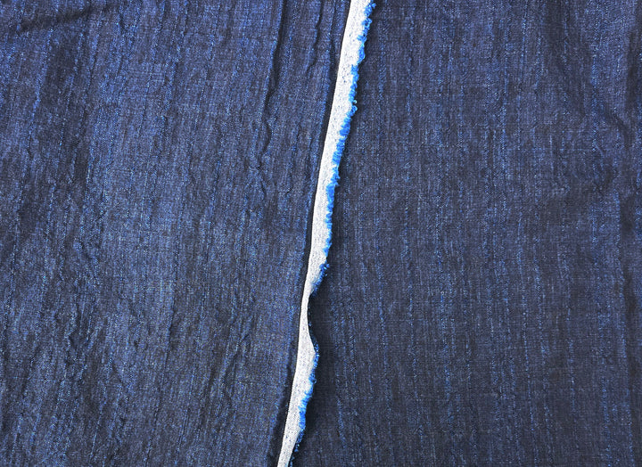 Dark Navy 100% Linen Fabric with Subtle Dobby Stripes 8255
