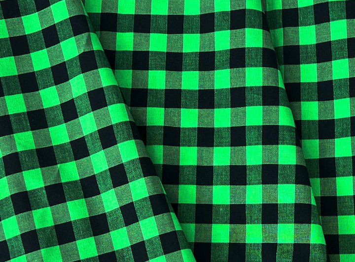 Gingham Check Fabric with Stretch Effect – Green / Black 6995 8405