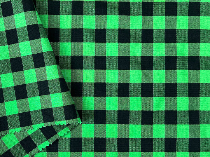 Gingham Check Fabric with Stretch Effect – Green / Black 6995 8405