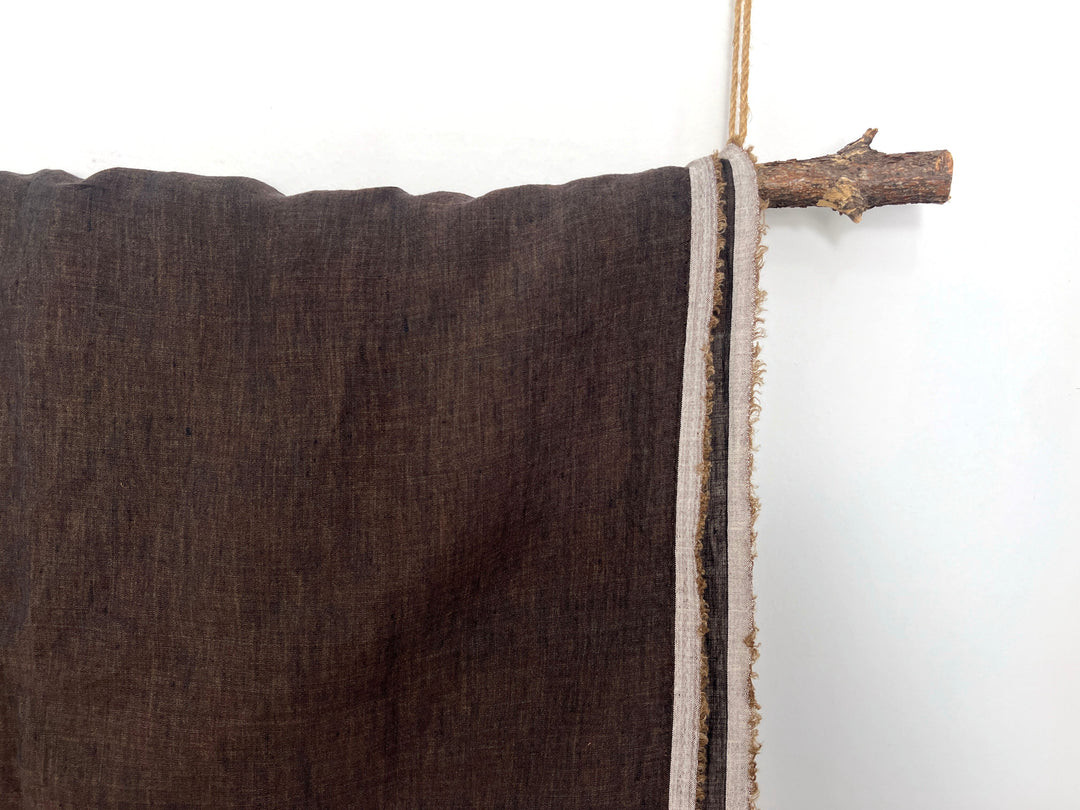 100% Linen Soft&Crisp Fabric 21s Vintage Chambray Brown(dark) 8267