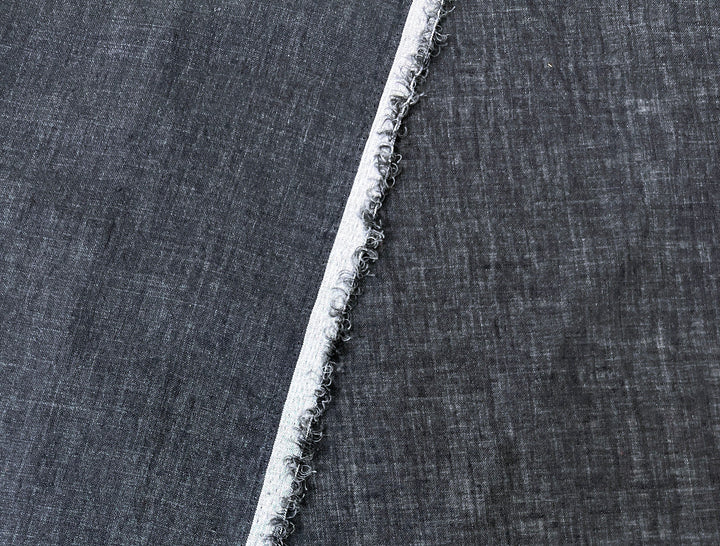 100% Linen Soft&Crisp Fabric 21s Vintage Chambray Grey(charcoal) 7333