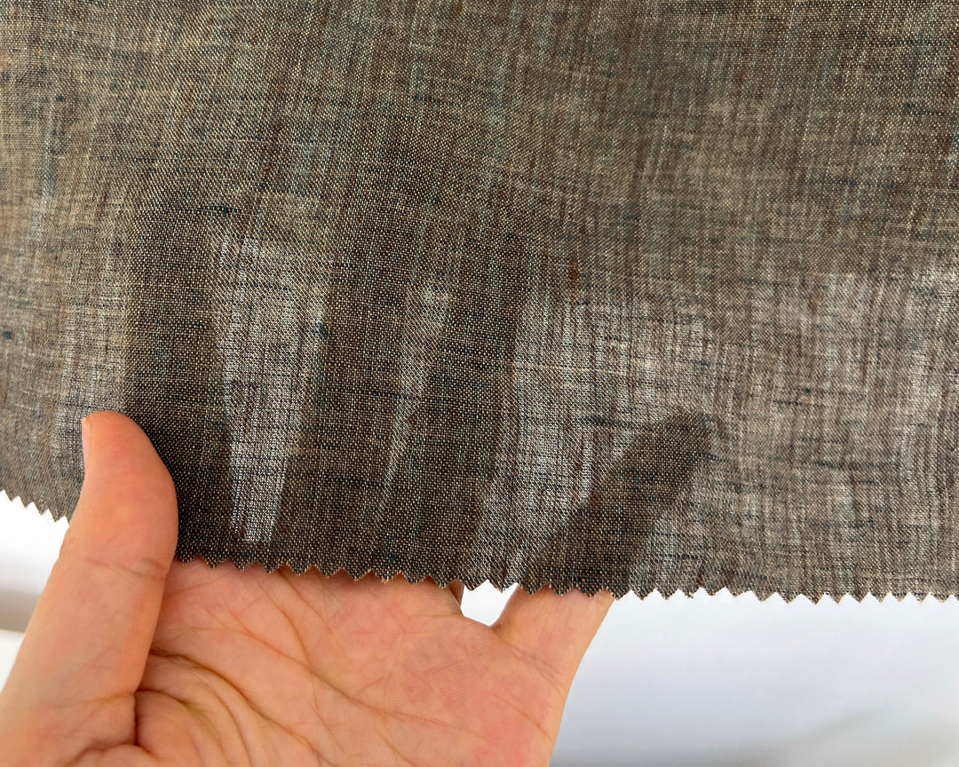 100% Linen Soft&Crisp Fabric 21s Vintage Chambray Brown(light) 8211