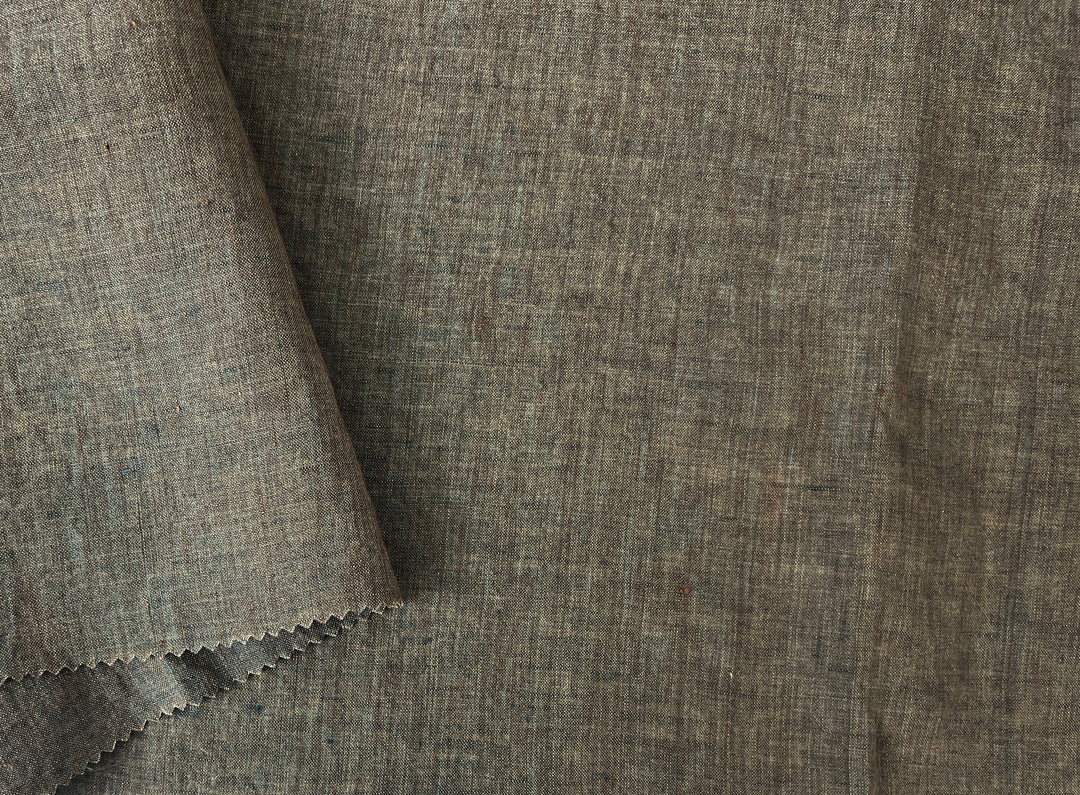 100% Linen Soft&Crisp Fabric 21s Vintage Chambray Brown(light) 8211