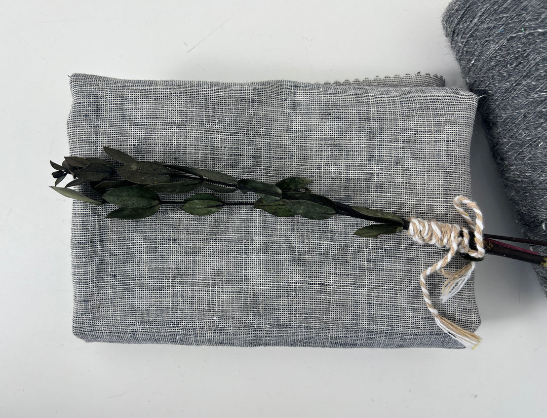 100% Linen Fabric | Lightweight Pre-Washed Chambray with Subtle Dot Pattern 8251