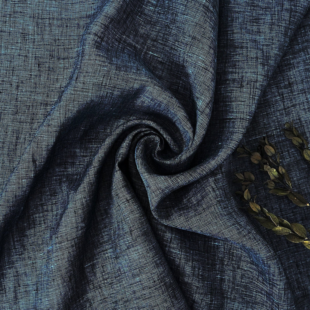 100% Linen Dot Chambray Fabric - Soft Blue & Grey, Fine 21s Yarn Navy 4421