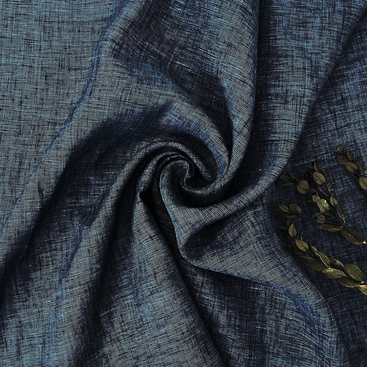 100% Linen Dot Chambray Fabric - Soft Blue & Grey, Fine 21s Yarn Navy 4421