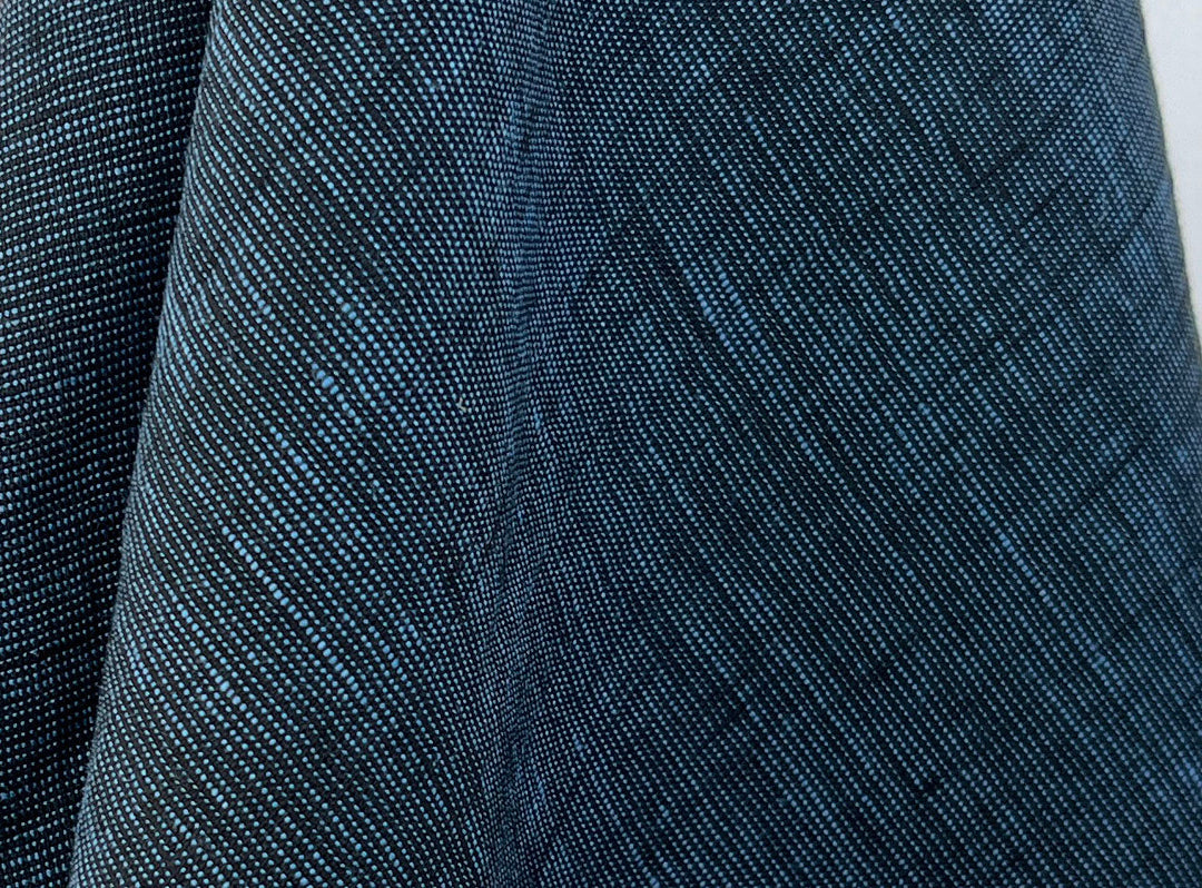 100% Linen Dot Chambray Fabric - Soft Blue & Grey, Fine 21s Yarn Navy 4421