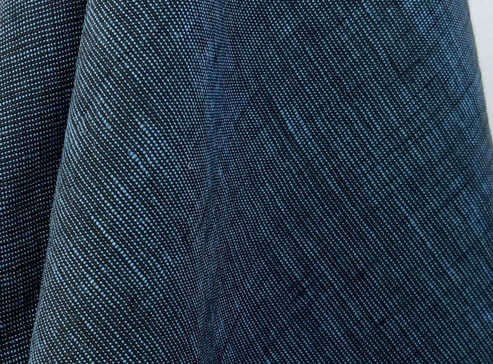 100% Linen Dot Chambray Fabric - Soft Blue & Grey, Fine 21s Yarn Navy 4421