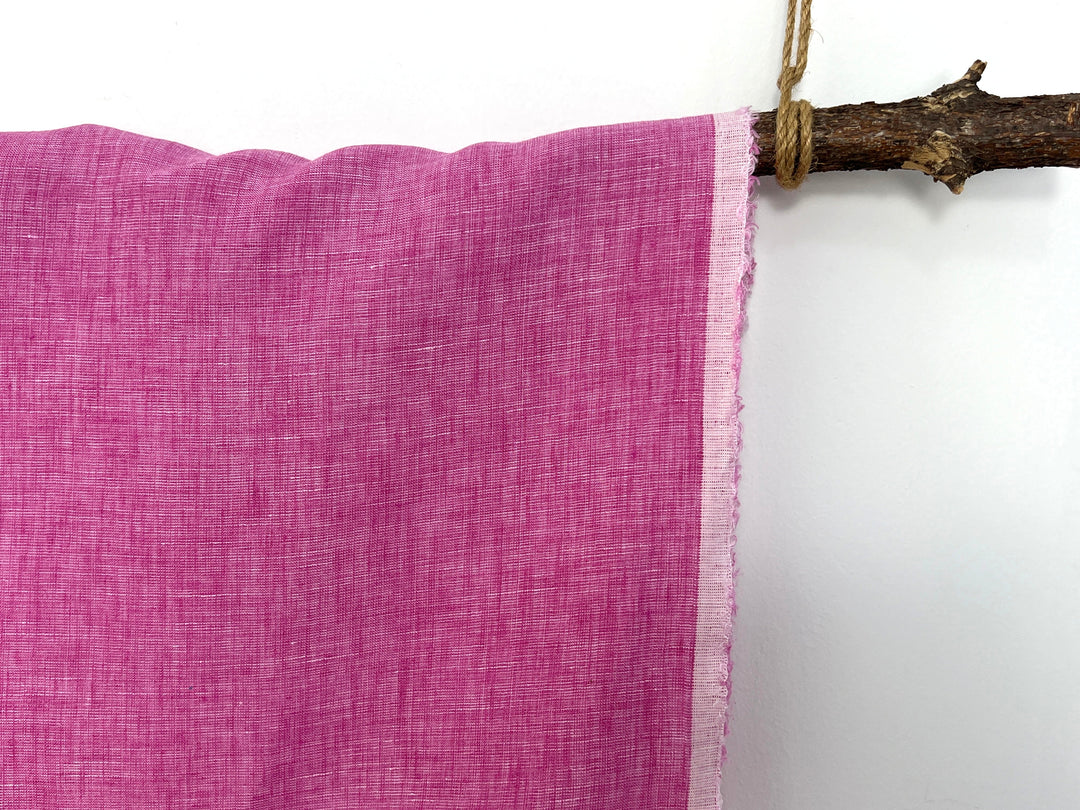 100% Linen Dot Chambray Fabric - Soft Blue & Grey, Fine 21s Yarn Pink 6450