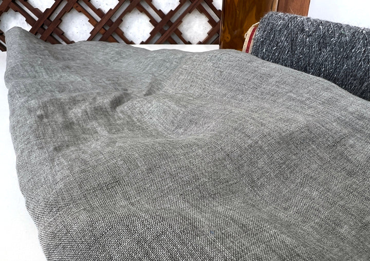 100% Linen Soft&Crisp Fabric 21s Vintage Chambray Greenish gray 8343