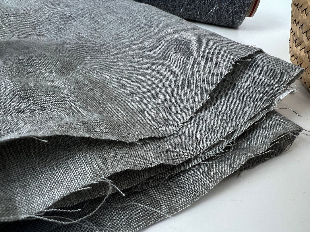 100% Linen Soft&Crisp Fabric 21s Vintage Chambray Greenish gray 8343