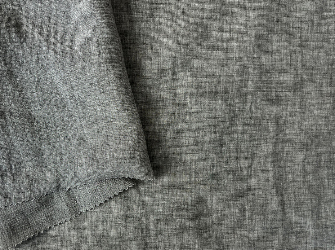 100% Linen Soft&Crisp Fabric 21s Vintage Chambray Greenish gray 8343