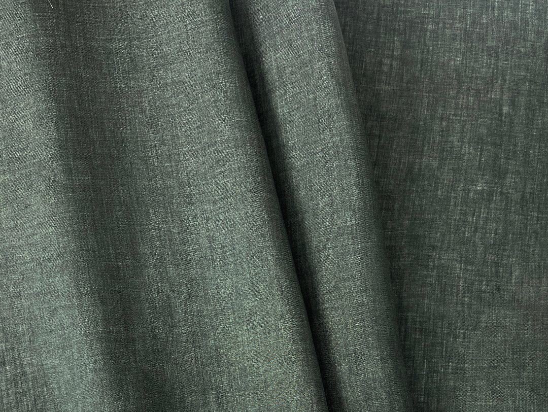 100% Linen Vintage Dyed Delave Fabric – Fine 21s Yarn, Pre-Washed, Light Weight Deep Olive 7968
