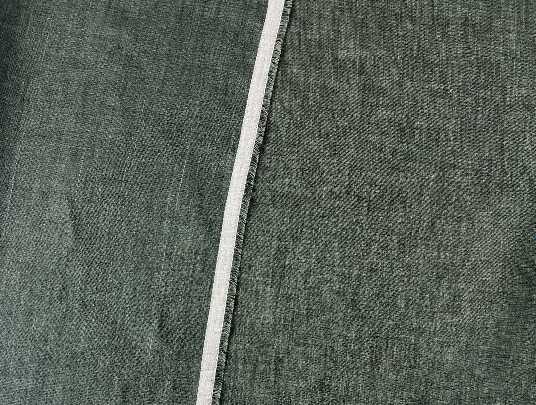 100% Linen Vintage Dyed Delave Fabric – Fine 21s Yarn, Pre-Washed, Light Weight Deep Olive 7968