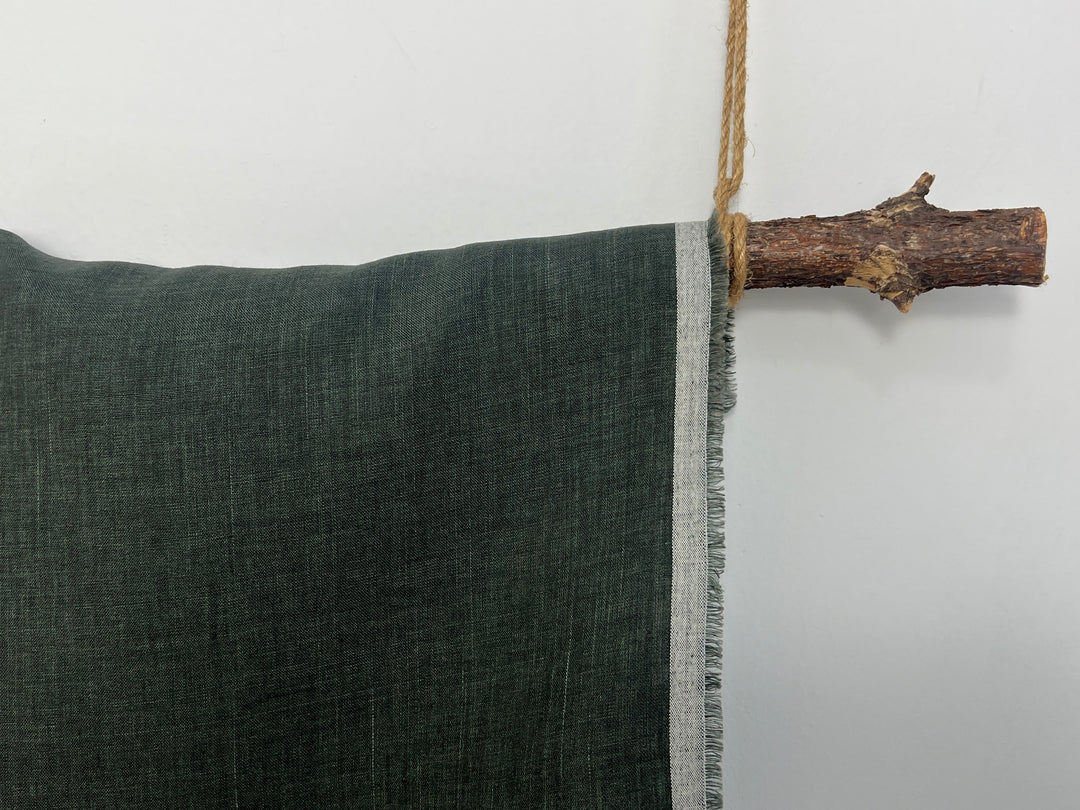 100% Linen Vintage Dyed Delave Fabric – Fine 21s Yarn, Pre-Washed, Light Weight Deep Olive 7968
