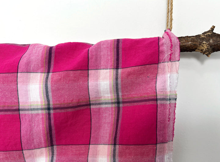 Linen Cotton Tencel Blend Fabric Madras Plaids | Subtle Wrinkle Effect | Lightweight 7741 7742