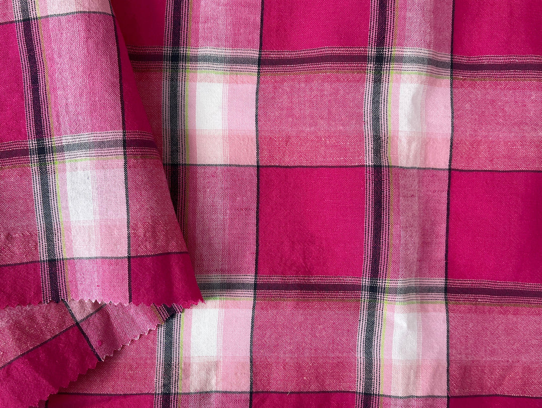 Linen Cotton Tencel Blend Fabric Madras Plaids | Subtle Wrinkle Effect | Lightweight 7741 7742