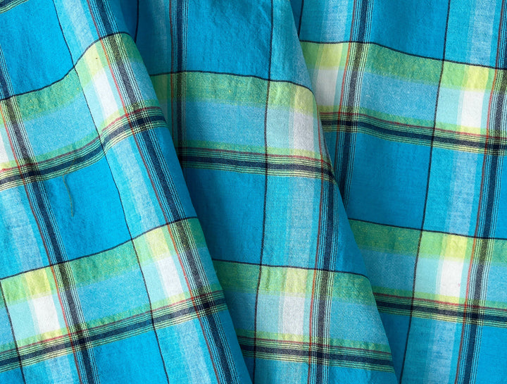 Linen Cotton Tencel Blend Fabric Madras Plaids | Subtle Wrinkle Effect | Lightweight 7741 7742