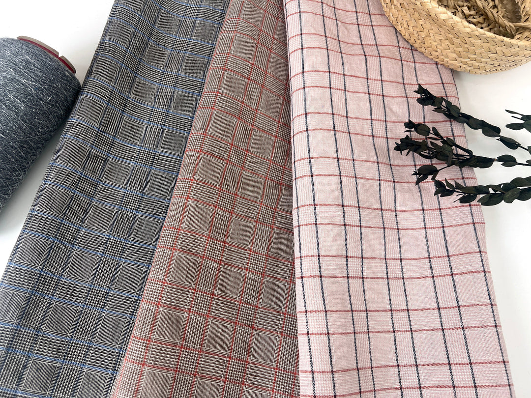 Lightweight Glen Plaid | Linen Cotton Blend Fabric 7798 7799 8060