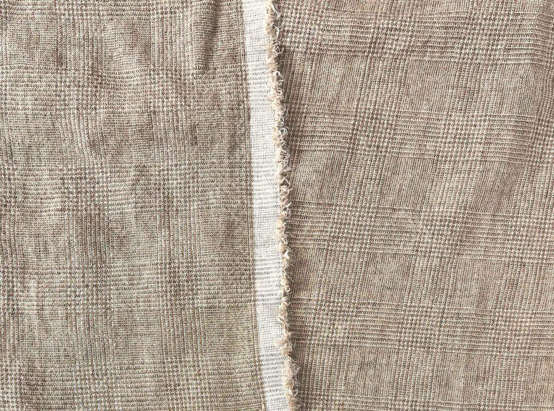 Cool-Touch Glen Plaid | Beige Linen Rayon Blend Fabric 8355