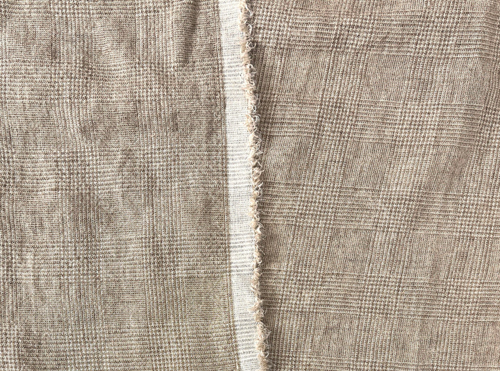 Cool-Touch Glen Plaid | Beige Linen Rayon Blend Fabric 8355