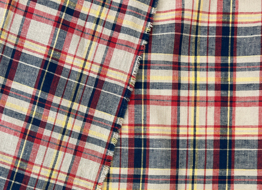 Linen Cotton Blend Fabric Madras Plaids | Natural Soft Touch | Lightweight 8237