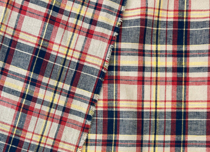 Linen Cotton Blend Fabric Madras Plaids | Natural Soft Touch | Lightweight 8237