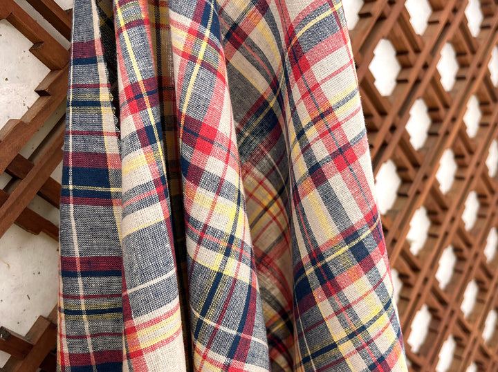 Linen Cotton Blend Fabric Madras Plaids | Natural Soft Touch | Lightweight 8237