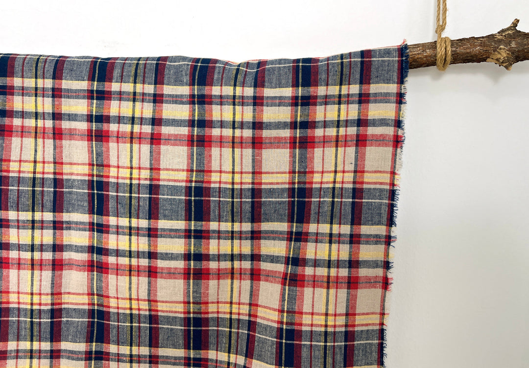 Linen Cotton Blend Fabric Madras Plaids | Natural Soft Touch | Lightweight 8237