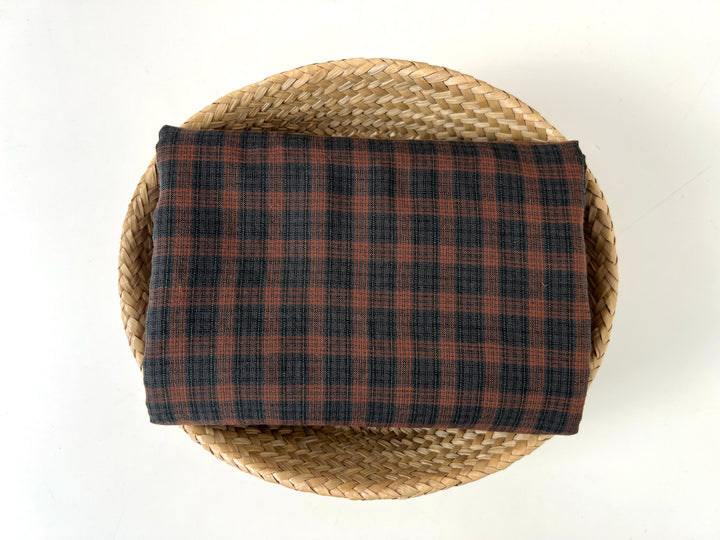 Linen Cotton Tencel Blend Fabric | Brown Madras Plaid | Lightweight and Natural Soft Touch 8359