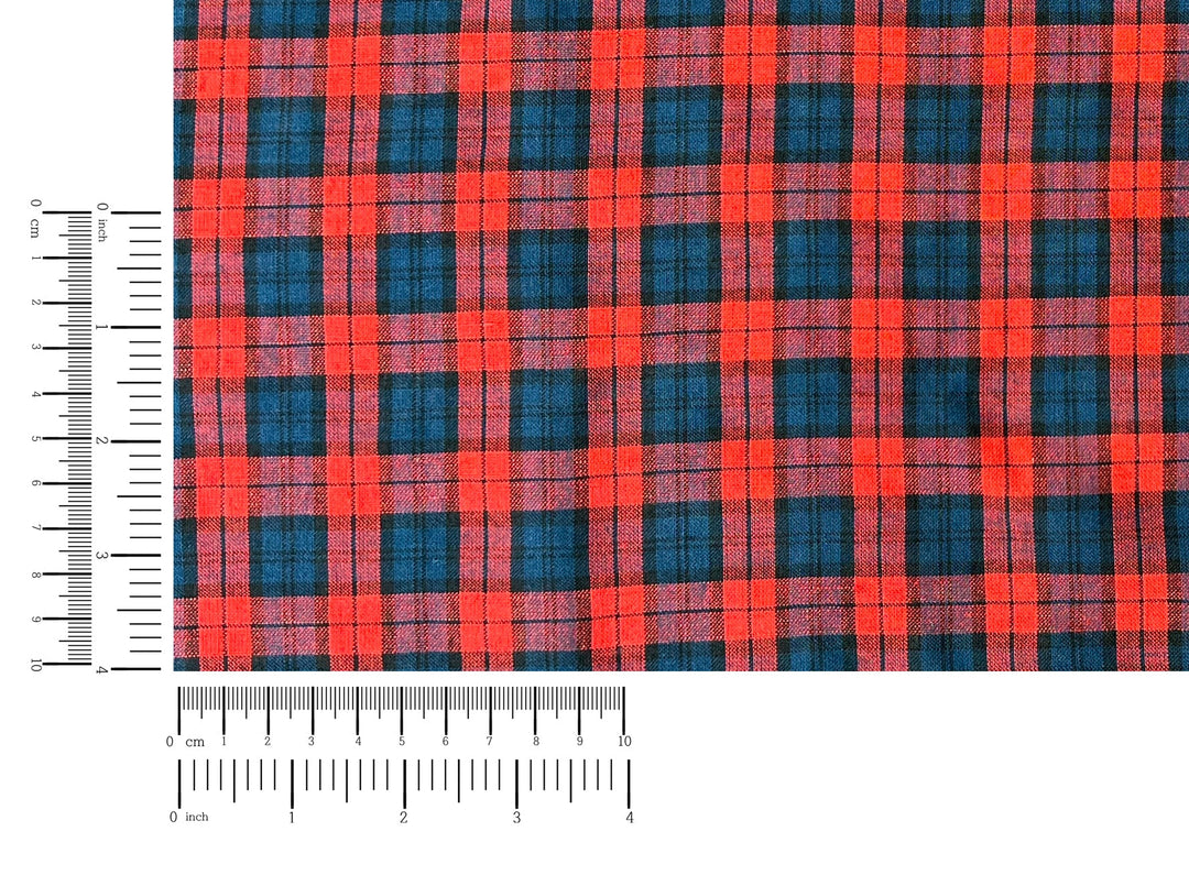 Linen Cotton Tencel Blend Fabric | Navy & Red Madras Plaid | Lightweight and Soft Touch 8363