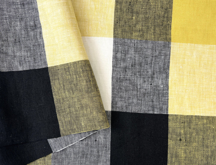 Linen Fabric Yellow Big Gingham Check 4533