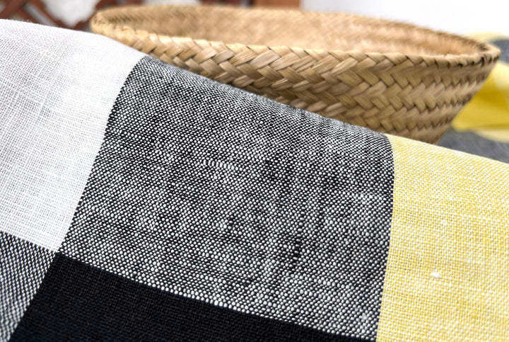 Linen Fabric Yellow Big Gingham Check 4533