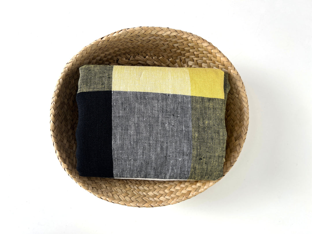 Linen Fabric Yellow Big Gingham Check 4533
