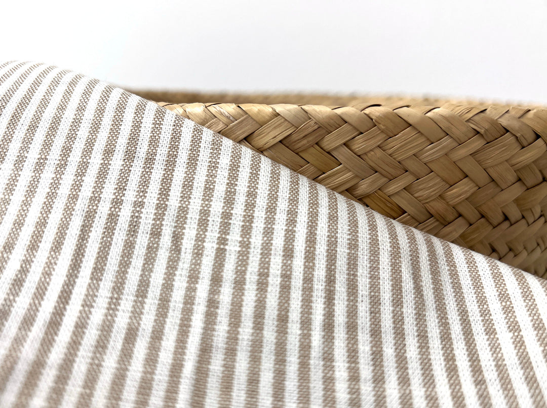 Linen Cotton Blend Fabric – Classic Beige Hickory Stripe 8401