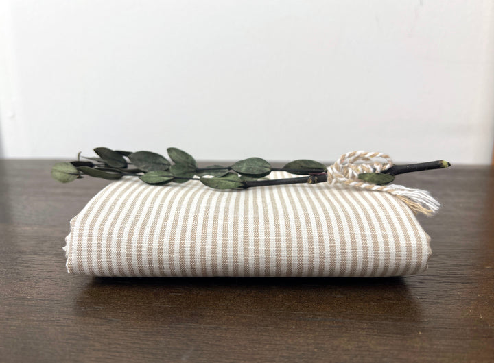Linen Cotton Blend Fabric – Classic Beige Hickory Stripe 8401