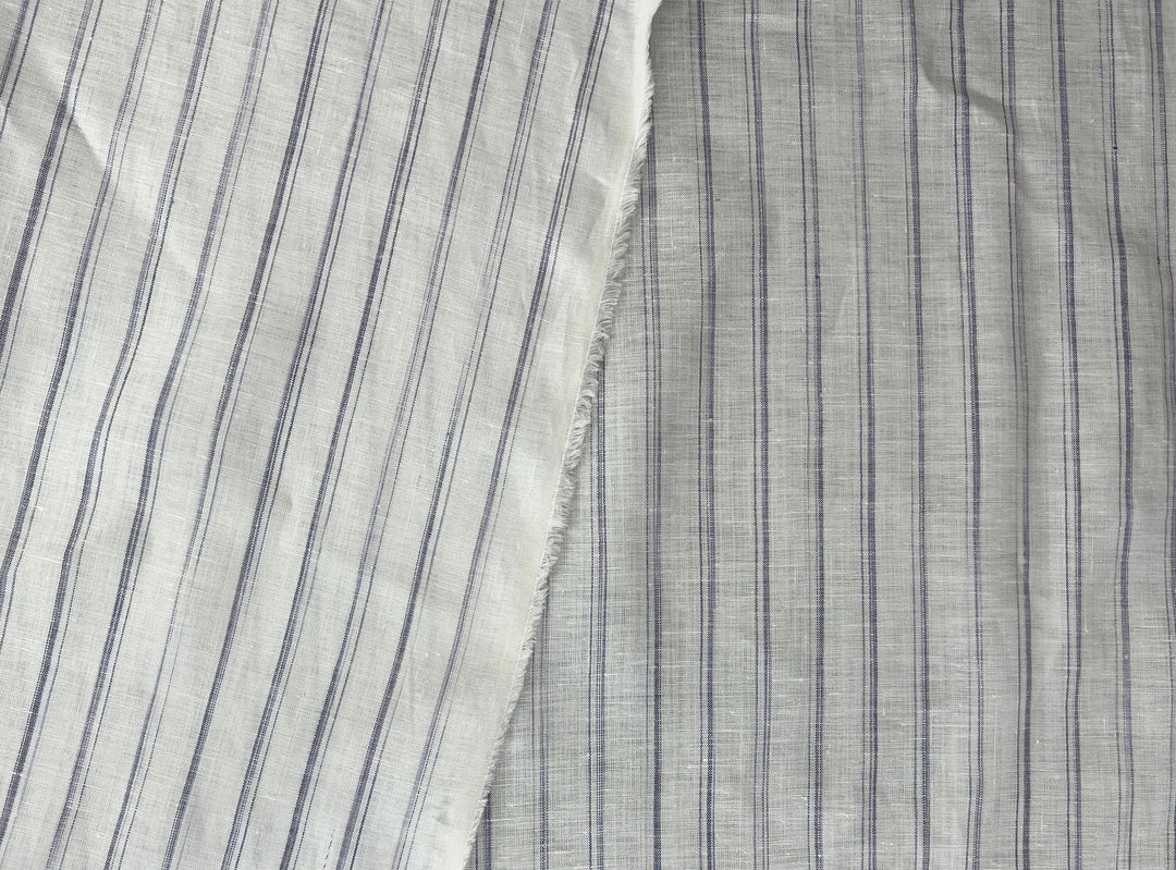 100% Linen Ticking Stripe Fabric | Bluish-Violet & Off-White | Light Weight 8399