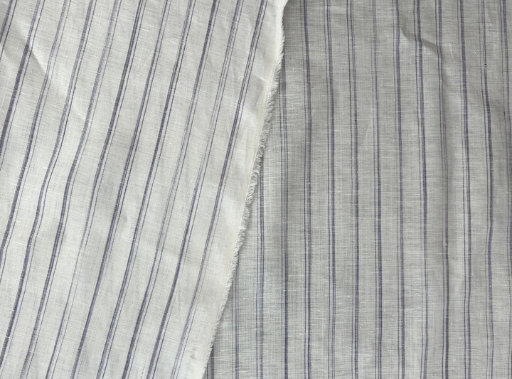 100% Linen Ticking Stripe Fabric | Bluish-Violet & Off-White | Light Weight 8399