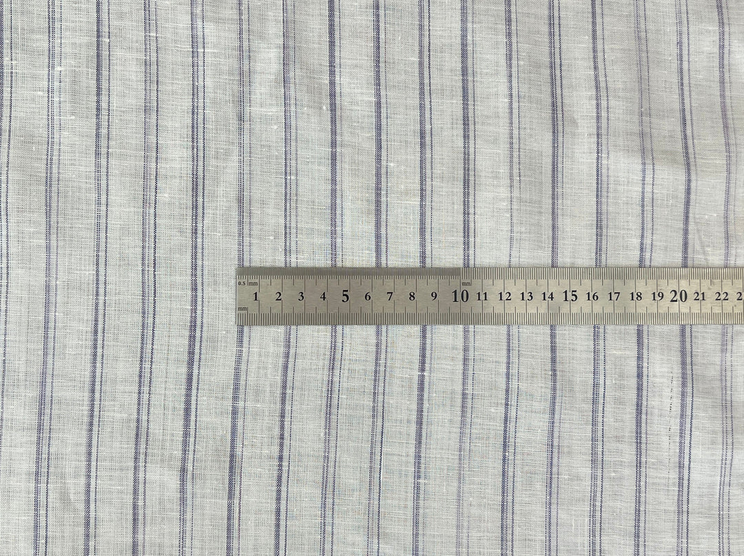 100% Linen Ticking Stripe Fabric | Bluish-Violet & Off-White | Light Weight 8399