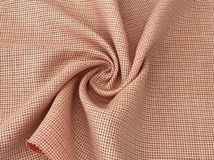 Terracotta Micro Check Linen Blend Fabric | Medium Weight | 42"